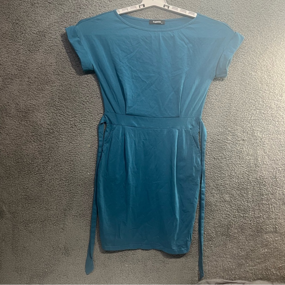 Fashion Nova Teal Mini Short‎ Sleeve Dress with Side Ties